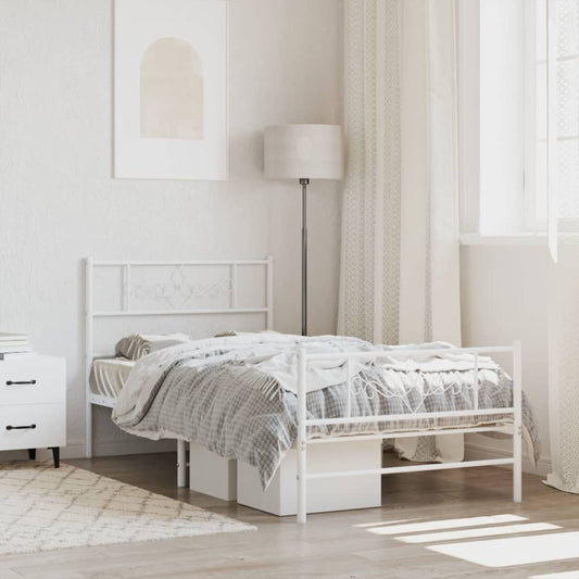 White Metal Bed Frame with Footboard - 90x200cm