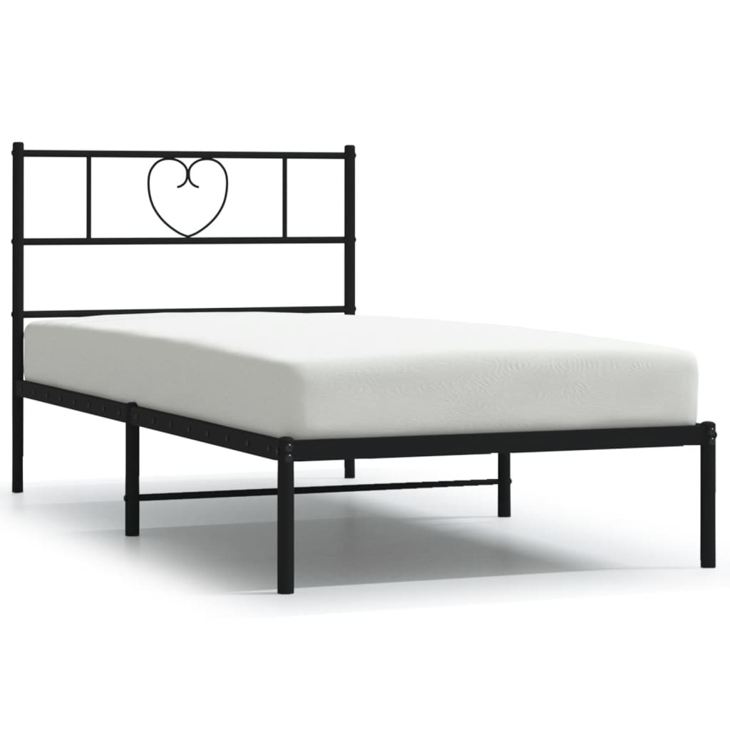 Black Metal Bed Frame with Headboard 90x190cm - No Mattress Included