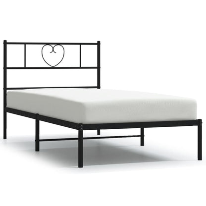 Black Metal Bed Frame with Headboard 90x190cm - No Mattress Included