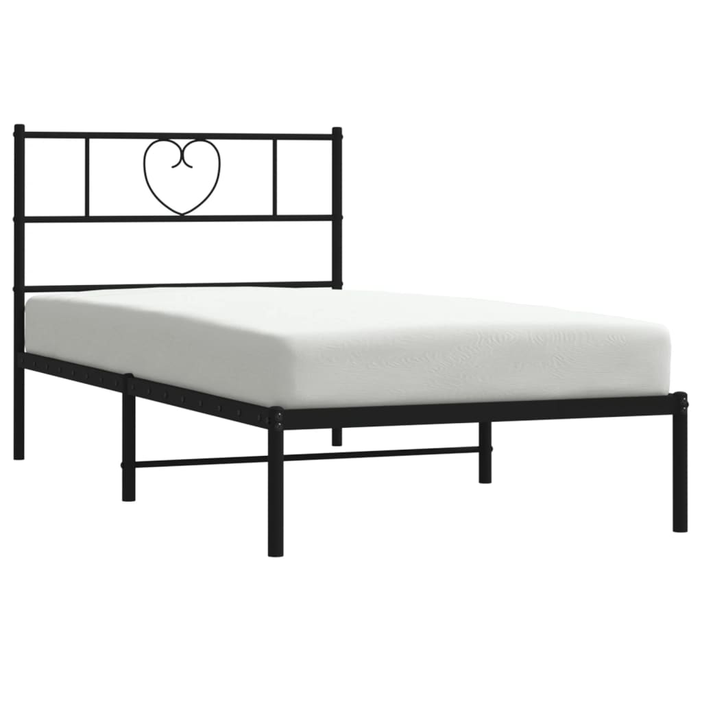 Black Metal Bed Frame with Headboard 90x190cm - No Mattress Included