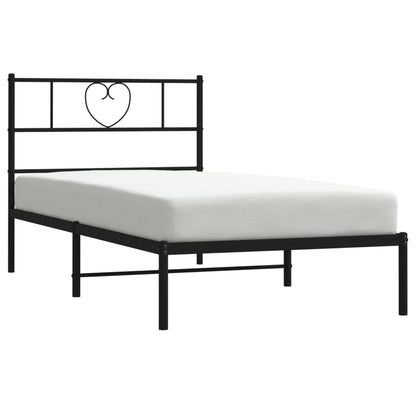 Black Metal Bed Frame with Headboard 90x190cm - No Mattress Included