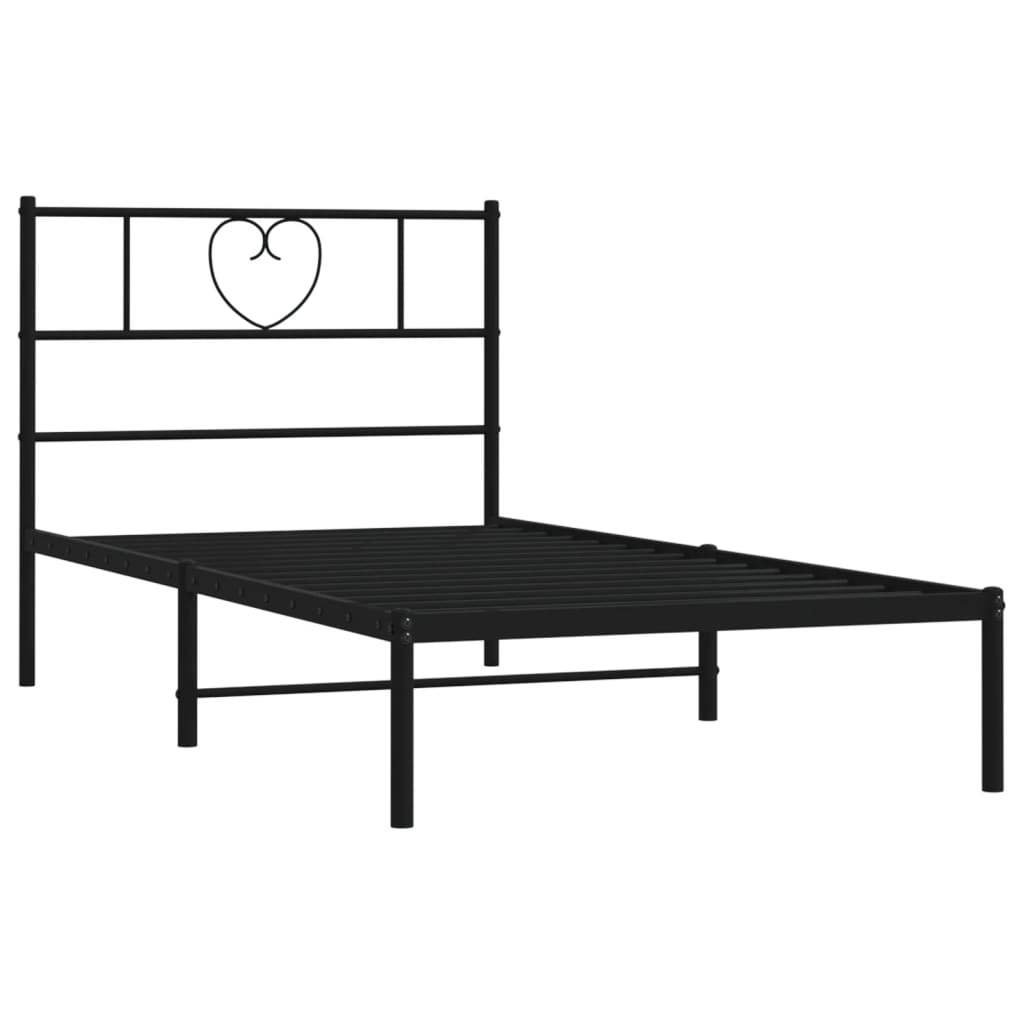 Black Metal Bed Frame with Headboard 90x190cm - No Mattress Included