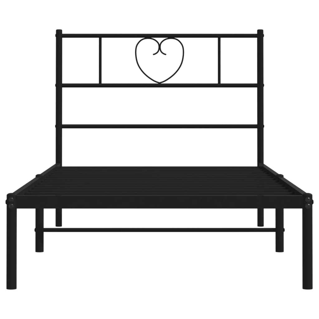 Black Metal Bed Frame with Headboard 90x190cm - No Mattress Included