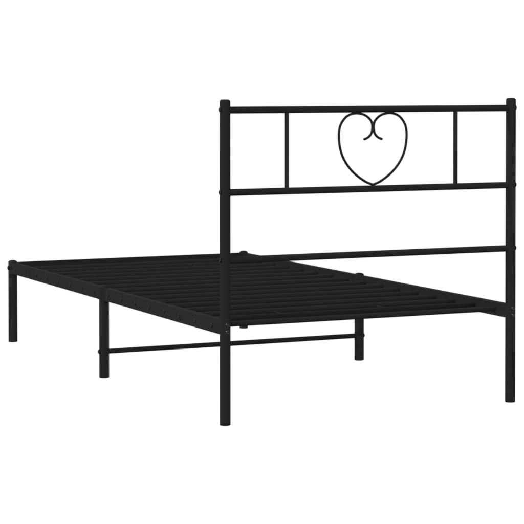 Black Metal Bed Frame with Headboard 90x190cm - No Mattress Included