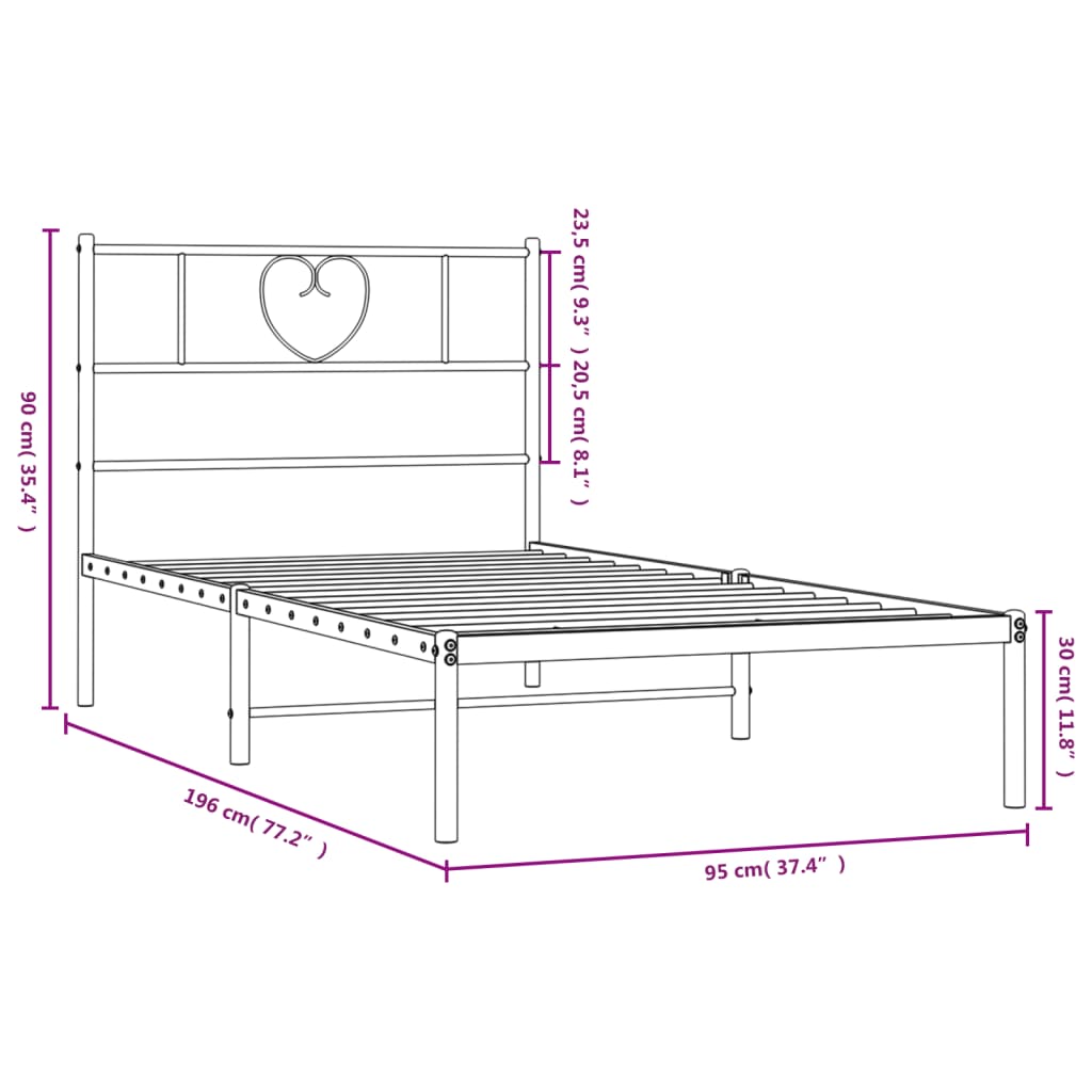 Black Metal Bed Frame with Headboard 90x190cm - No Mattress Included