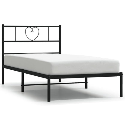 Sturdy Black Metal Bed Frame with Headboard 90x200cm