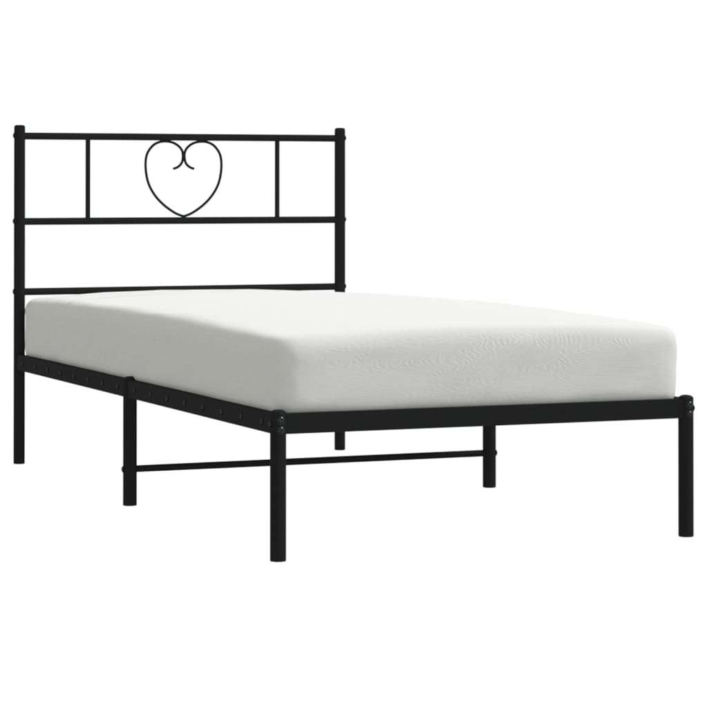 Sturdy Black Metal Bed Frame with Headboard 90x200cm
