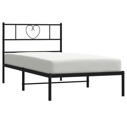 Sturdy Black Metal Bed Frame with Headboard 90x200cm