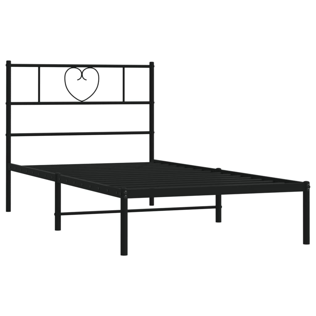 Sturdy Black Metal Bed Frame with Headboard 90x200cm