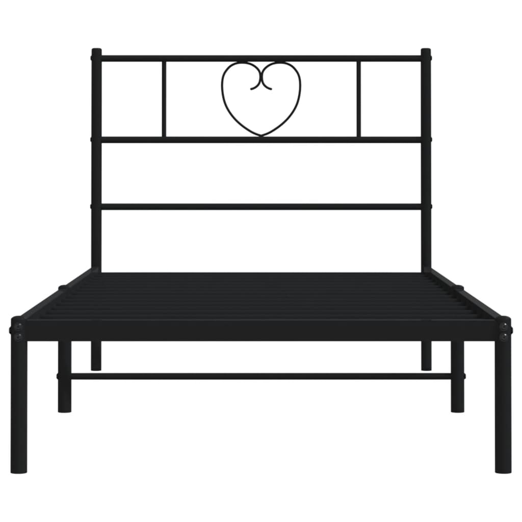 Sturdy Black Metal Bed Frame with Headboard 90x200cm
