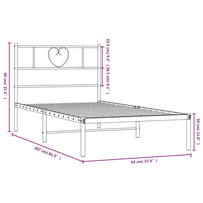 Sturdy Black Metal Bed Frame with Headboard 90x200cm