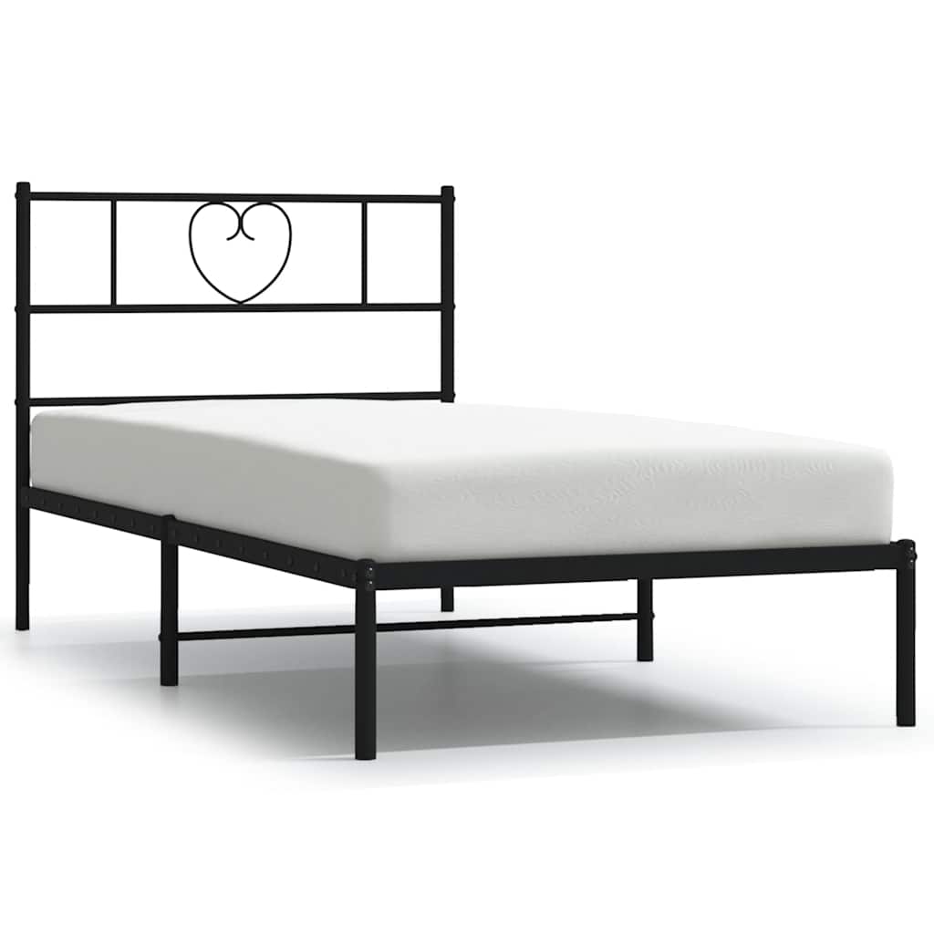 Black Metal Bed Frame with Headboard, 100x190cm, No Mattress Included