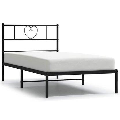 Black Metal Bed Frame with Headboard, 100x190cm, No Mattress Included
