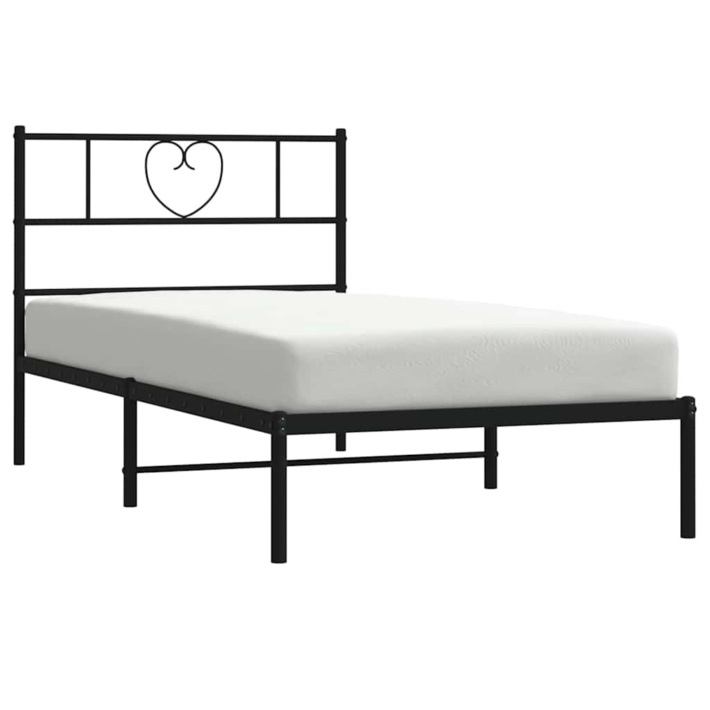Black Metal Bed Frame with Headboard, 100x190cm, No Mattress Included