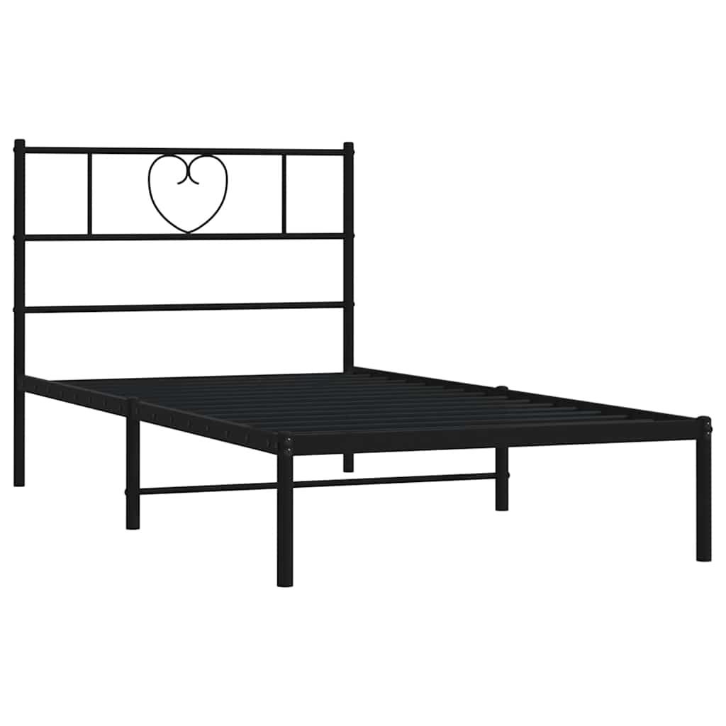 Black Metal Bed Frame with Headboard, 100x190cm, No Mattress Included