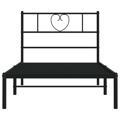 Black Metal Bed Frame with Headboard, 100x190cm, No Mattress Included