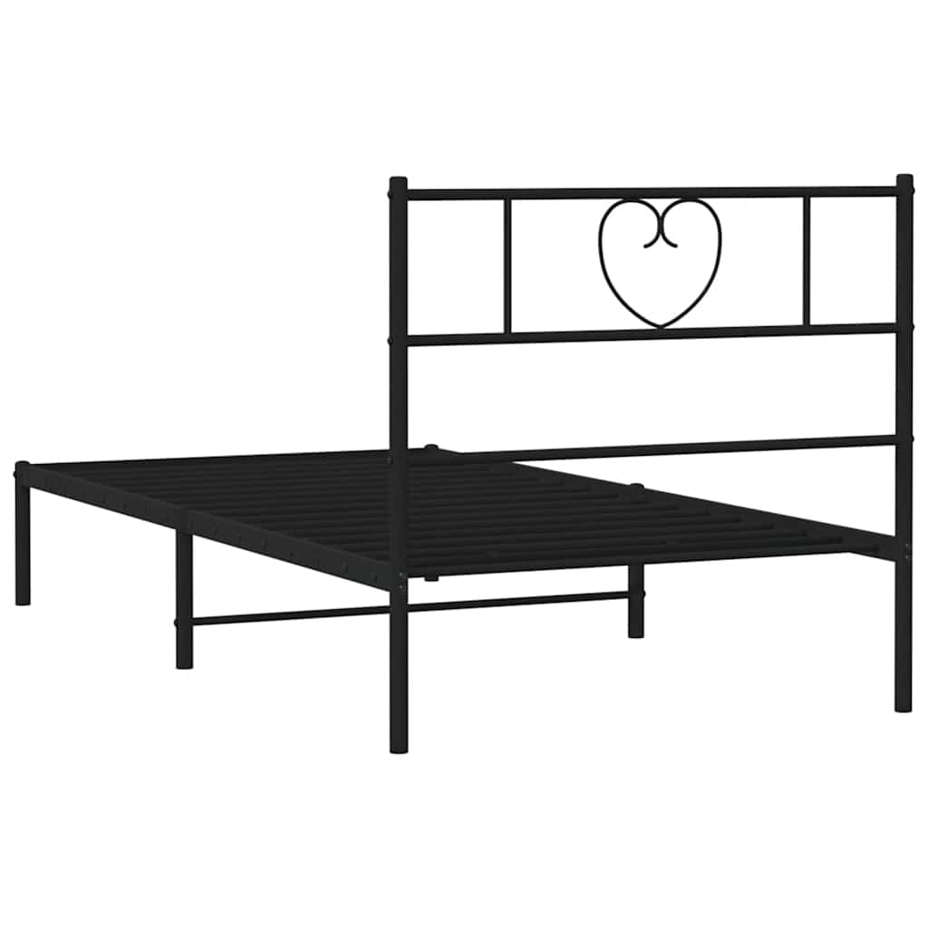 Black Metal Bed Frame with Headboard, 100x190cm, No Mattress Included