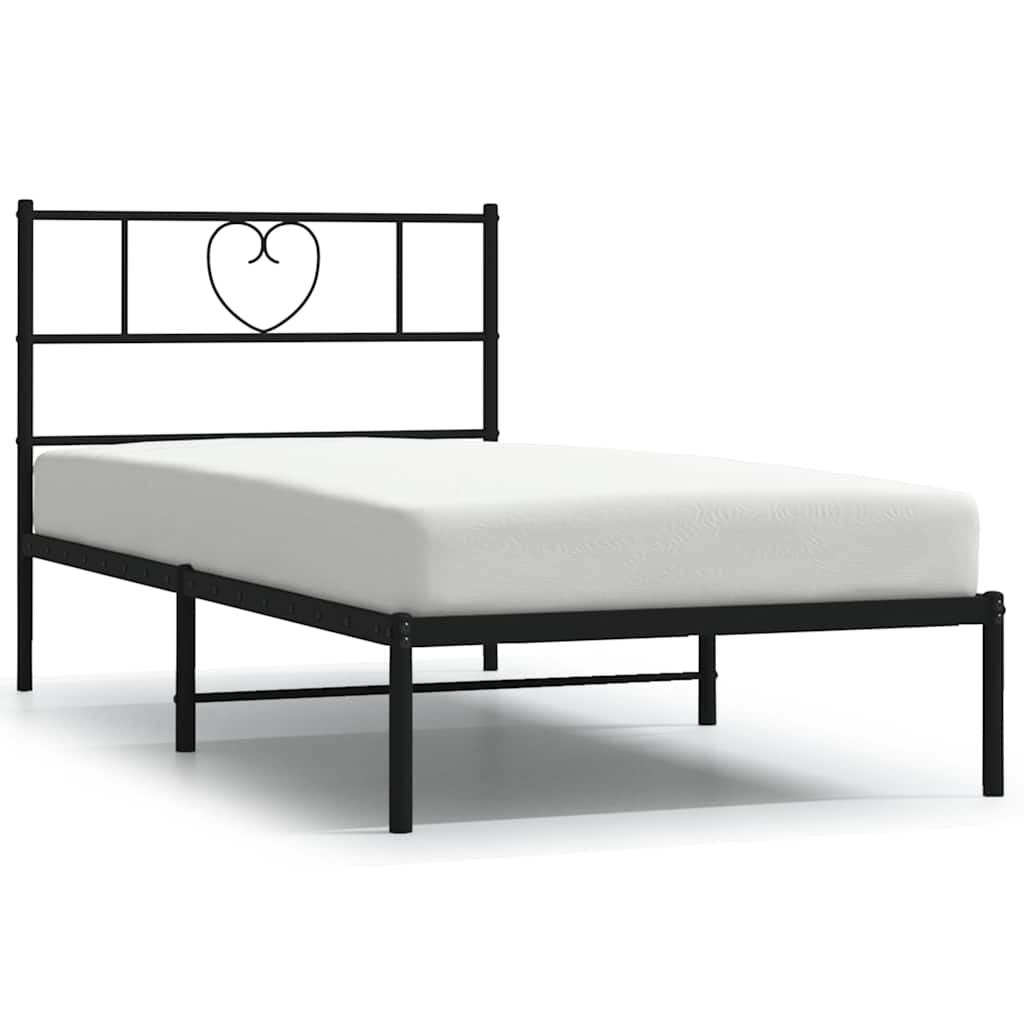 Sleek Black Metal Bed Frame with Headboard 100x200cm - No Mattress