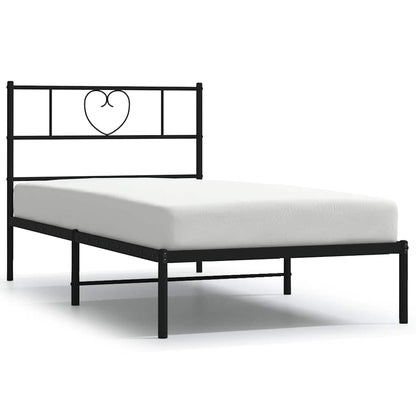 Sleek Black Metal Bed Frame with Headboard 100x200cm - No Mattress
