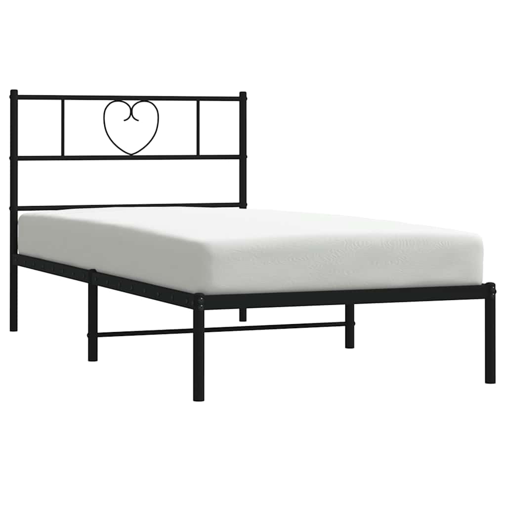 Sleek Black Metal Bed Frame with Headboard 100x200cm - No Mattress