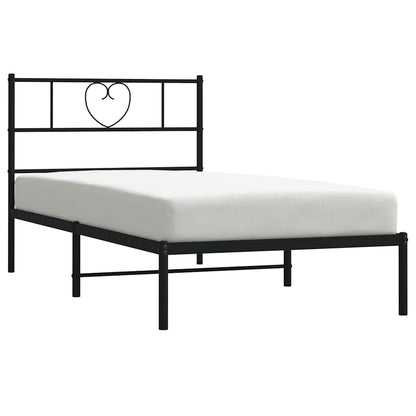 Sleek Black Metal Bed Frame with Headboard 100x200cm - No Mattress
