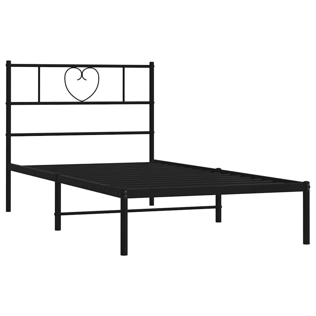 Sleek Black Metal Bed Frame with Headboard 100x200cm - No Mattress