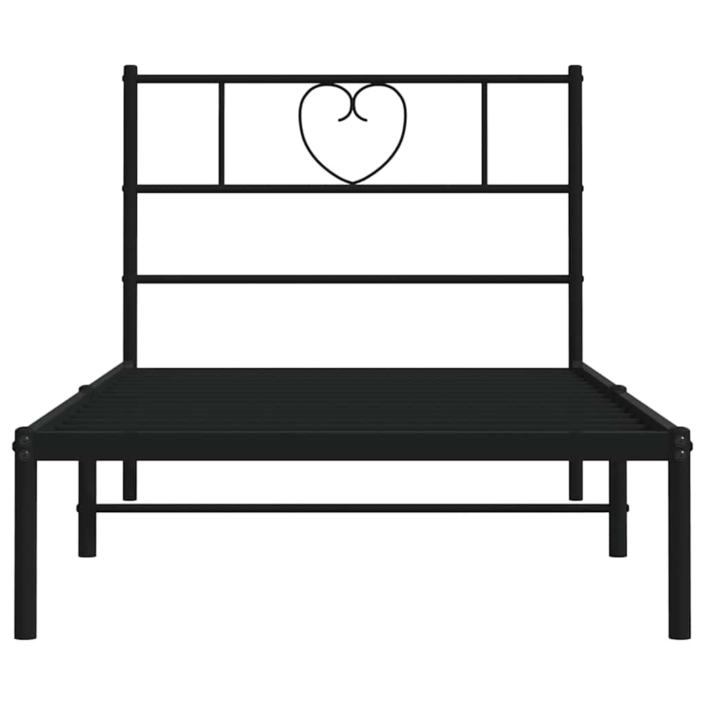 Sleek Black Metal Bed Frame with Headboard 100x200cm - No Mattress