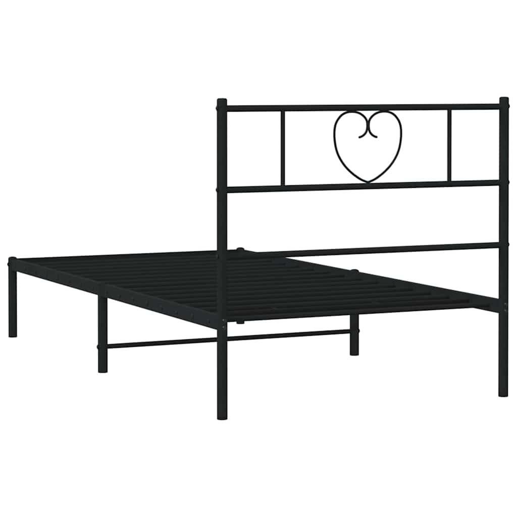 Sleek Black Metal Bed Frame with Headboard 100x200cm - No Mattress