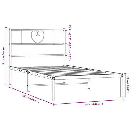 Sleek Black Metal Bed Frame with Headboard 100x200cm - No Mattress