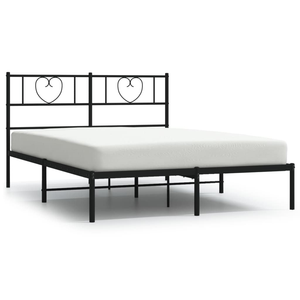 Sleek Black Metal Bed Frame with Headboard - 140x200cm