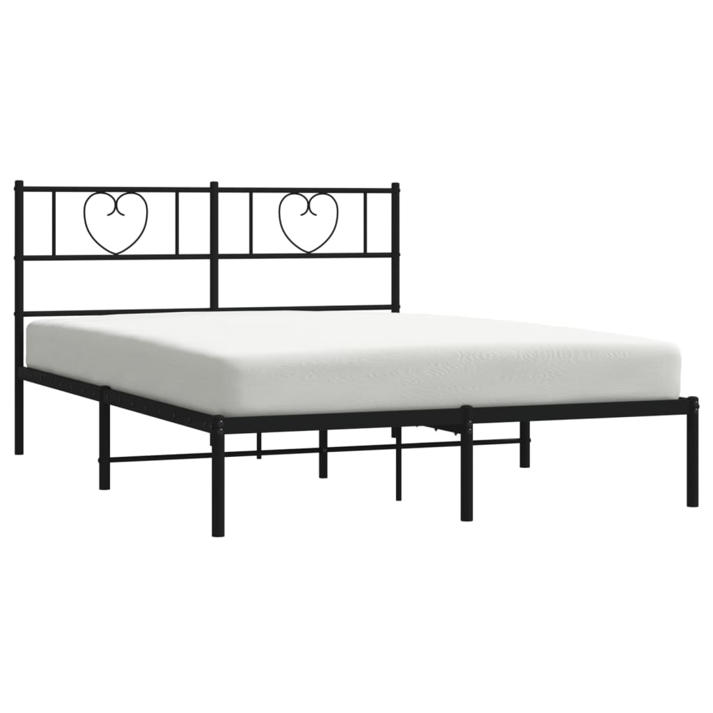 Sleek Black Metal Bed Frame with Headboard - 140x200cm