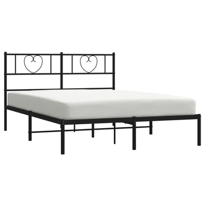 Sleek Black Metal Bed Frame with Headboard - 140x200cm
