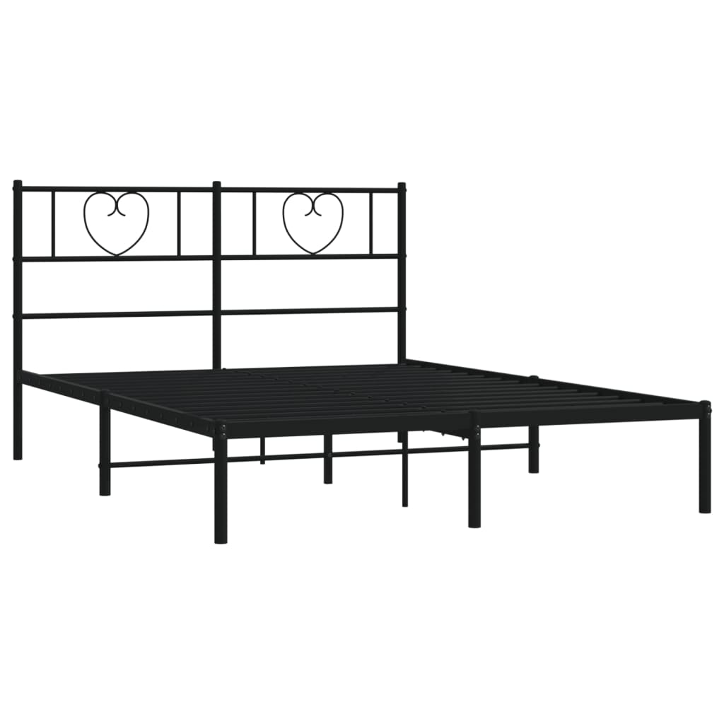 Sleek Black Metal Bed Frame with Headboard - 140x200cm