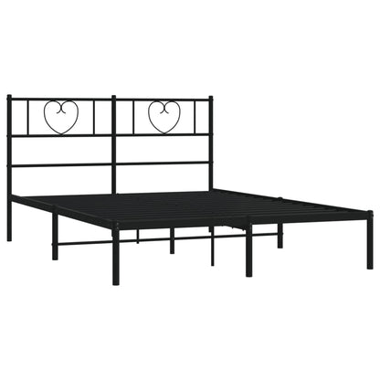 Sleek Black Metal Bed Frame with Headboard - 140x200cm