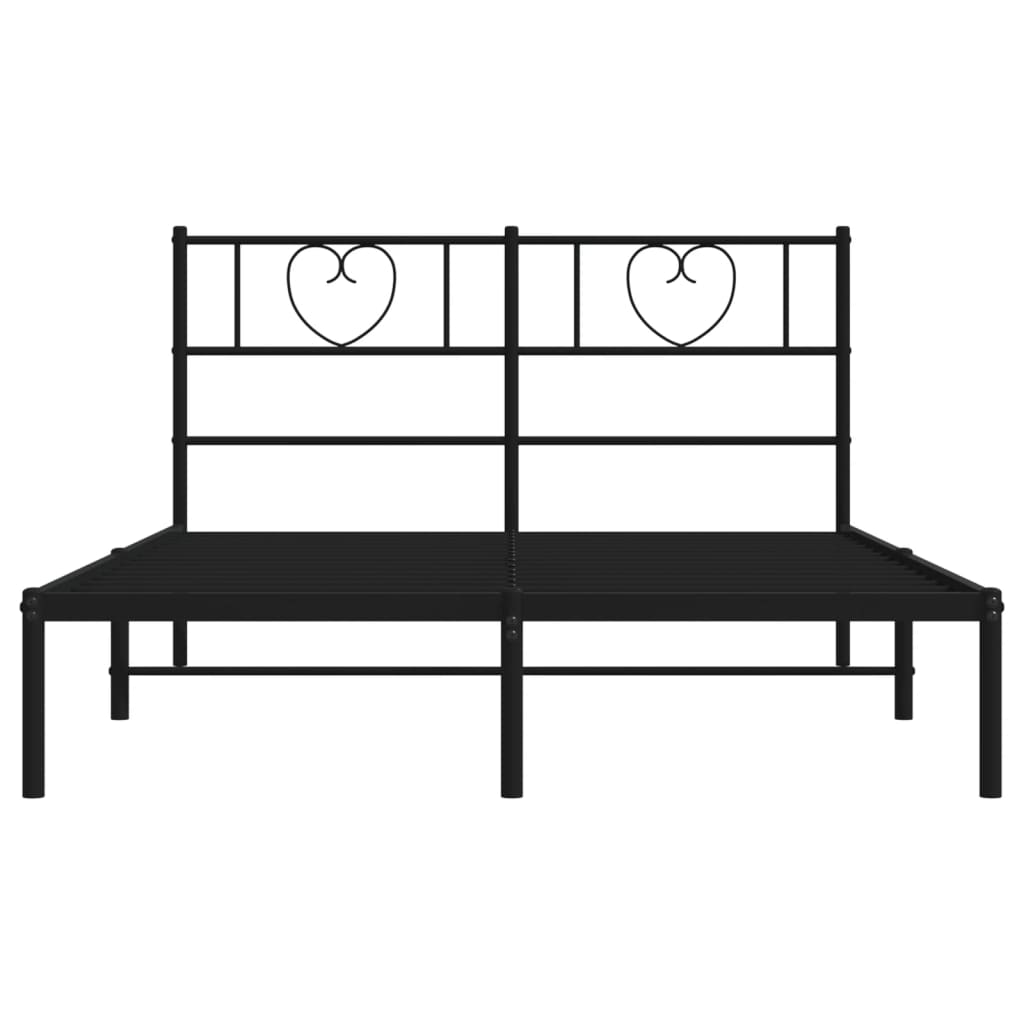 Sleek Black Metal Bed Frame with Headboard - 140x200cm