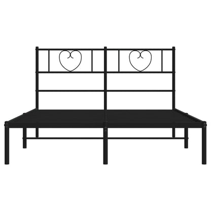 Sleek Black Metal Bed Frame with Headboard - 140x200cm