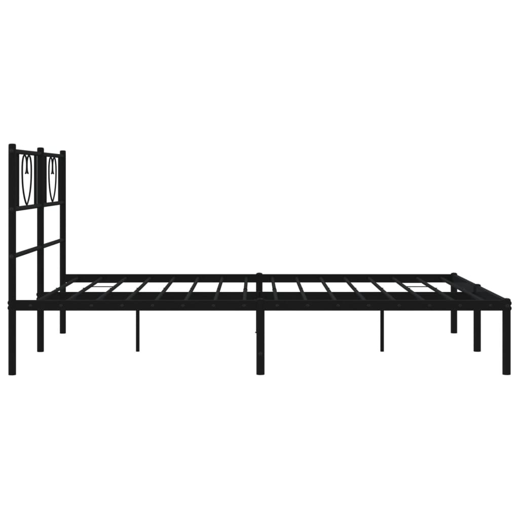 Sleek Black Metal Bed Frame with Headboard - 140x200cm