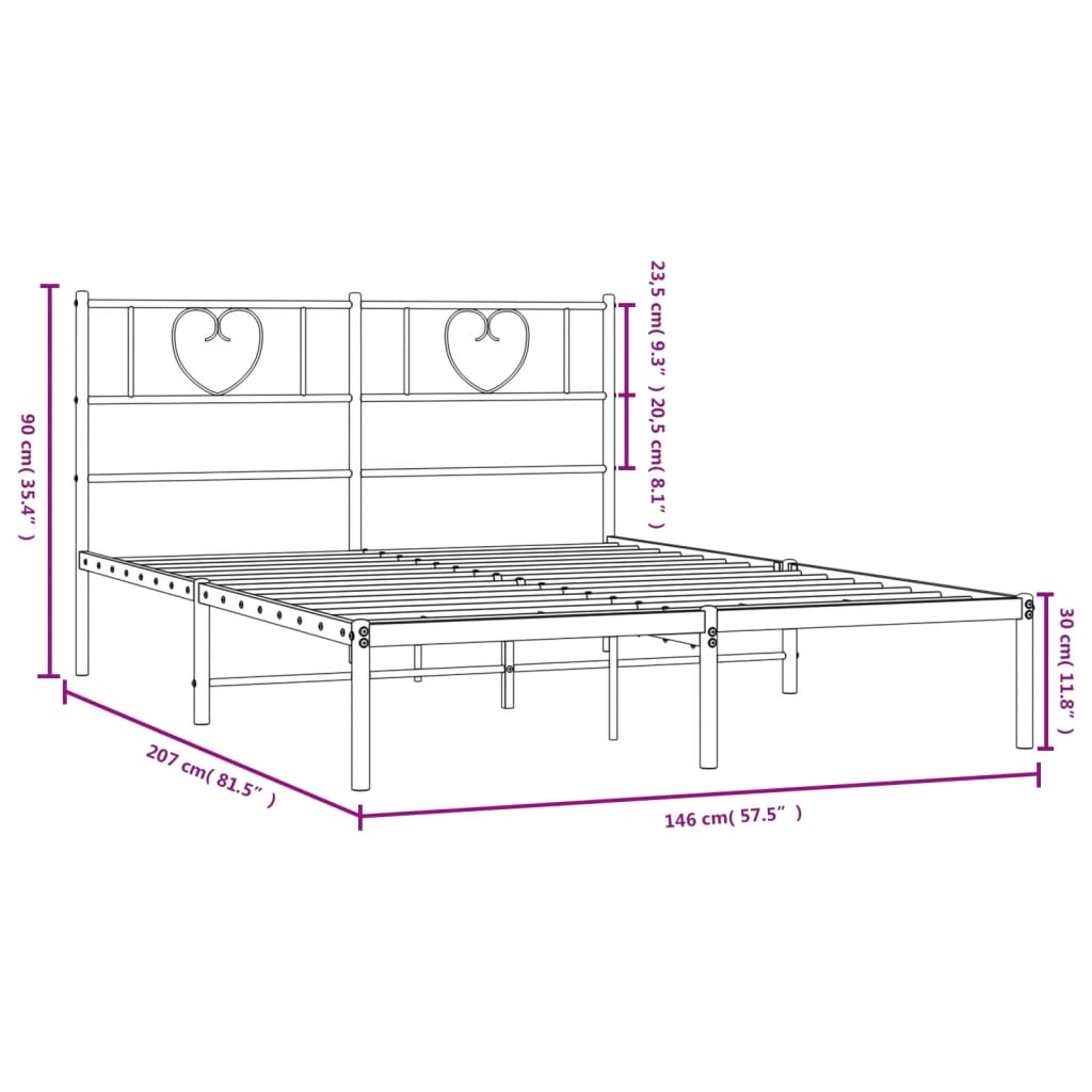 Sleek Black Metal Bed Frame with Headboard - 140x200cm