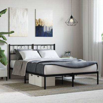 Sleek Black Metal Bed Frame with Headboard - 140x200cm