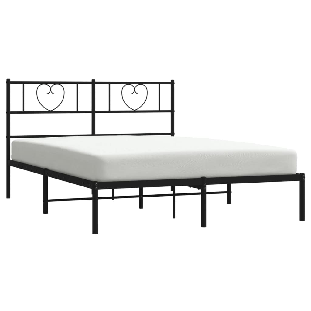 Black Metal Bed Frame with Headboard 160x200cm - No Mattress