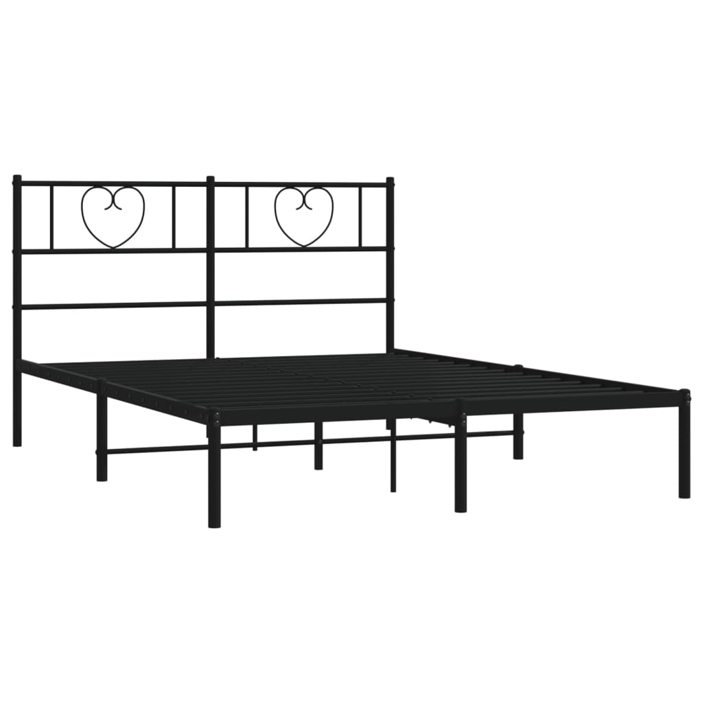 Black Metal Bed Frame with Headboard 160x200cm - No Mattress