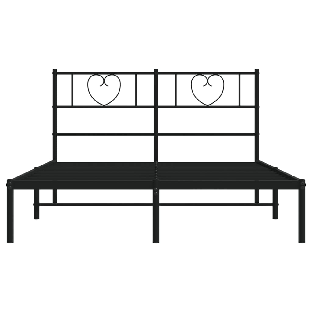 Black Metal Bed Frame with Headboard 160x200cm - No Mattress