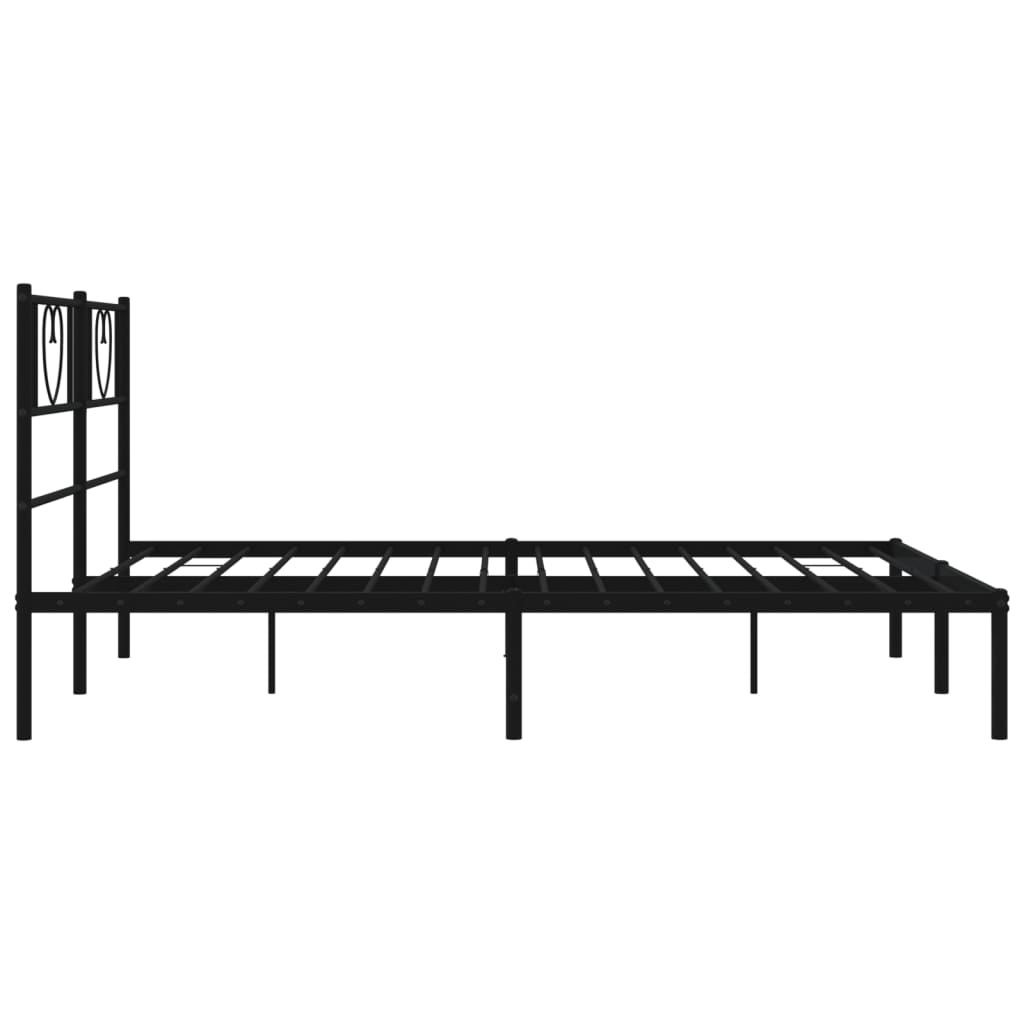 Black Metal Bed Frame with Headboard 160x200cm - No Mattress