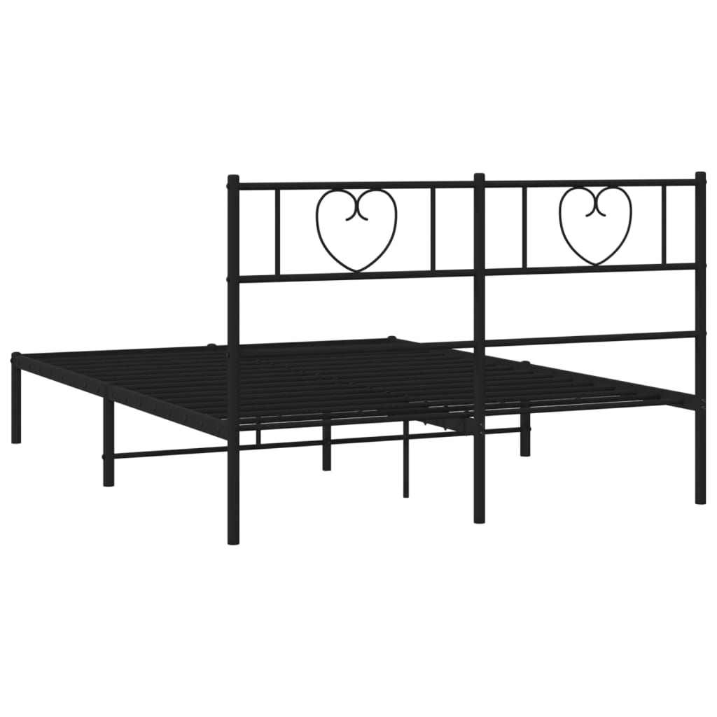 Black Metal Bed Frame with Headboard 160x200cm - No Mattress