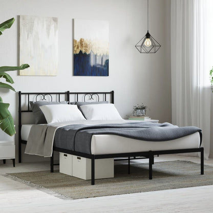 Black Metal Bed Frame with Headboard 160x200cm - No Mattress