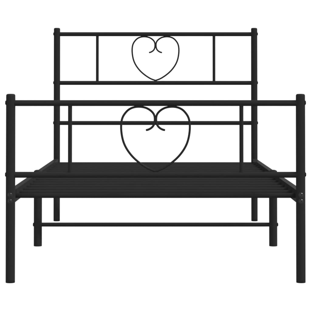 Black Metal Bed Frame with Footboard 75x190cm - No Mattress