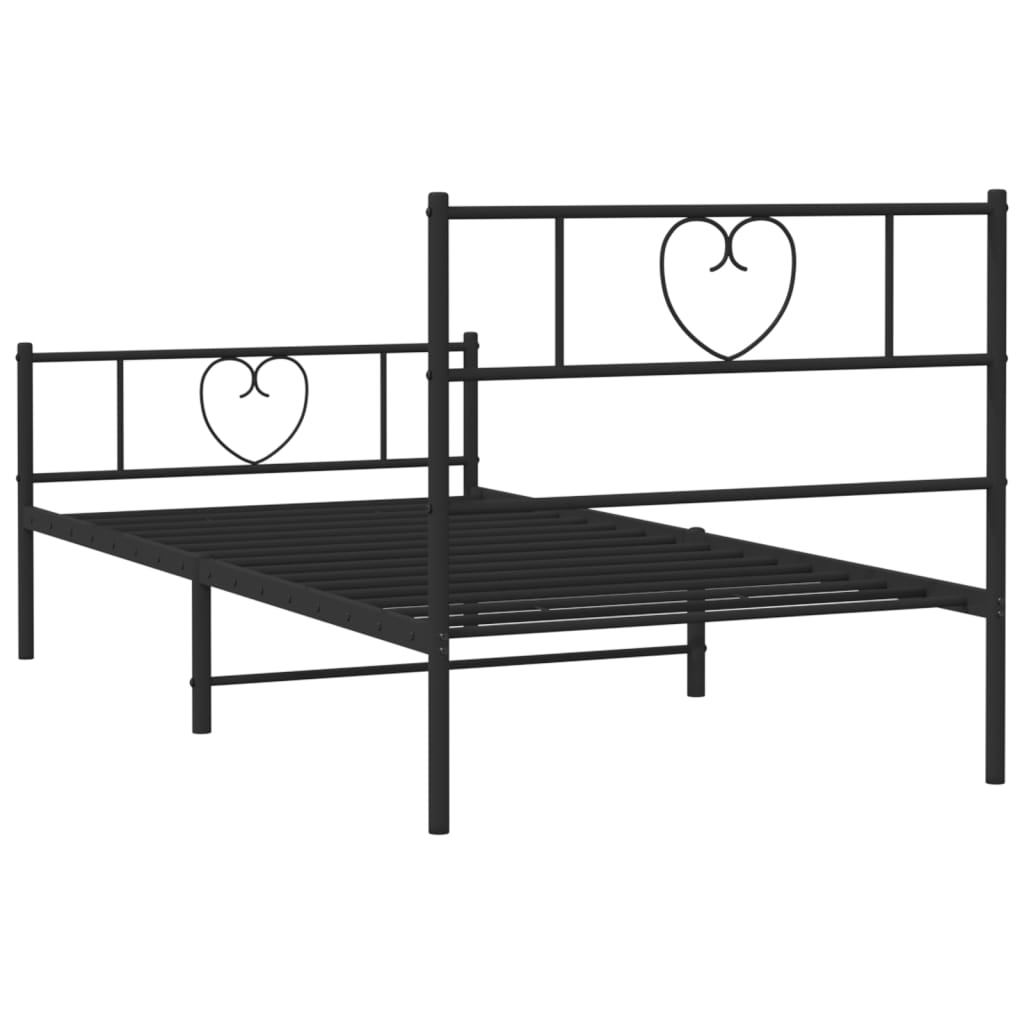 Black Metal Bed Frame with Footboard 75x190cm - No Mattress