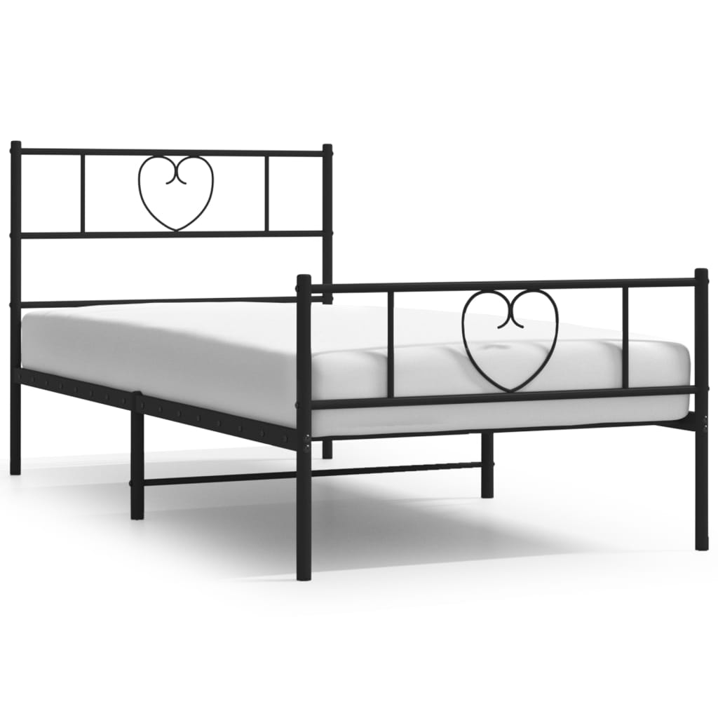 Black Metal Bed Frame with Footboard - 90x190cm, Mattress Not Included