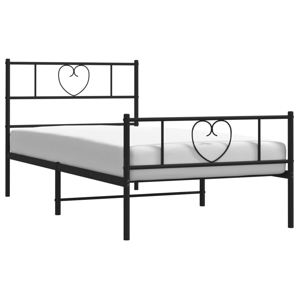 Black Metal Bed Frame with Footboard - 90x190cm, Mattress Not Included