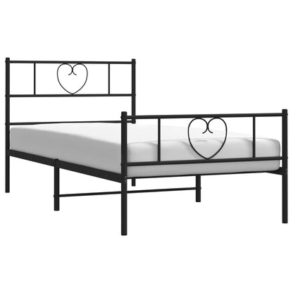 Black Metal Bed Frame with Footboard - 90x190cm, Mattress Not Included